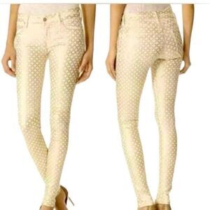 MOTHER The Looker Creme de Love Coated Skinny Jeans Sz 27 Ivory w Metallic Gold